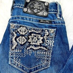 Miss Me jeans size 26 with glittering beads in the back of the jeans
